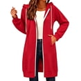 thumbnail image 1 of Swanpen Women's Solid Color Zip Up Long Hoodie Jacket Loose Mid Length Fleece Coat with Side Pockets, 1 of 5