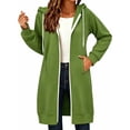 thumbnail image 1 of Swanpen Women's Solid Color Zip Up Long Hoodie Jacket Loose Mid Length Fleece Coat with Side Pockets, 1 of 5
