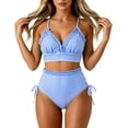 thumbnail image 1 of Swanpen Women's Striped Ruffled High Waisted Bikini Set, V-Neck Adjustable Strap 2 Piece Swimsuit, 1 of 5