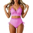 thumbnail image 1 of Swanpen Women's Striped Ruffled High Waisted Bikini Set, V-Neck Adjustable Strap 2 Piece Swimsuit, 1 of 5