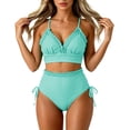 thumbnail image 1 of Swanpen Women's Striped Ruffled High Waisted Bikini Set, V-Neck Adjustable Strap 2 Piece Swimsuit, 1 of 5