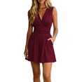 thumbnail image 1 of Swanpen Women's V Neck Sleeveless Ruched Skort Romper Short Jumpsuit with Side Pockets Summer Casual Beach Outfit, 1 of 4
