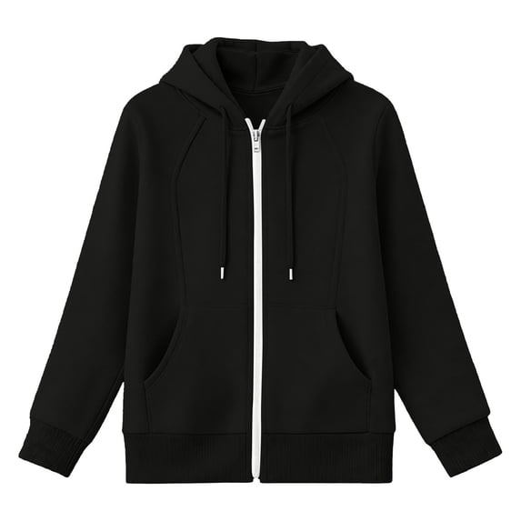 Swanpen Women's Winter Fleece Lined Hoodie - Solid Color Zip Up Long Sleeve Sweatshirt with Pockets, Cozy Thermal Hooded Jacket for Women,M,Black