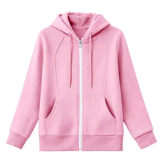 Swanpen Women's Winter Fleece Lined Hoodie - Solid Color Zip Up Long Sleeve Sweatshirt with Pockets, Cozy Thermal Hooded Jacket for Women,S,Pink