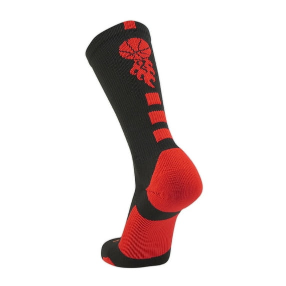 Swanq Baseline Fire Flame Basketball Logo Crew Socks by TCK (Black Red, Large)