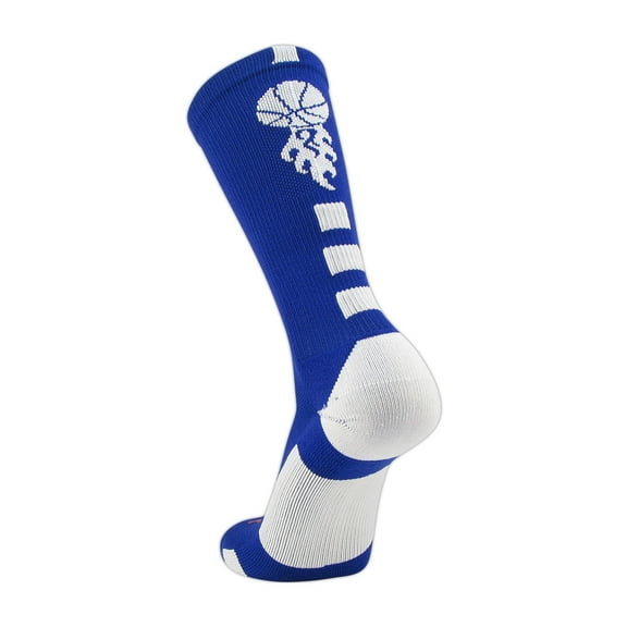 Swanq Baseline Fire Flame Basketball Logo Crew Socks by TCK (Royal Blue White, Medium)