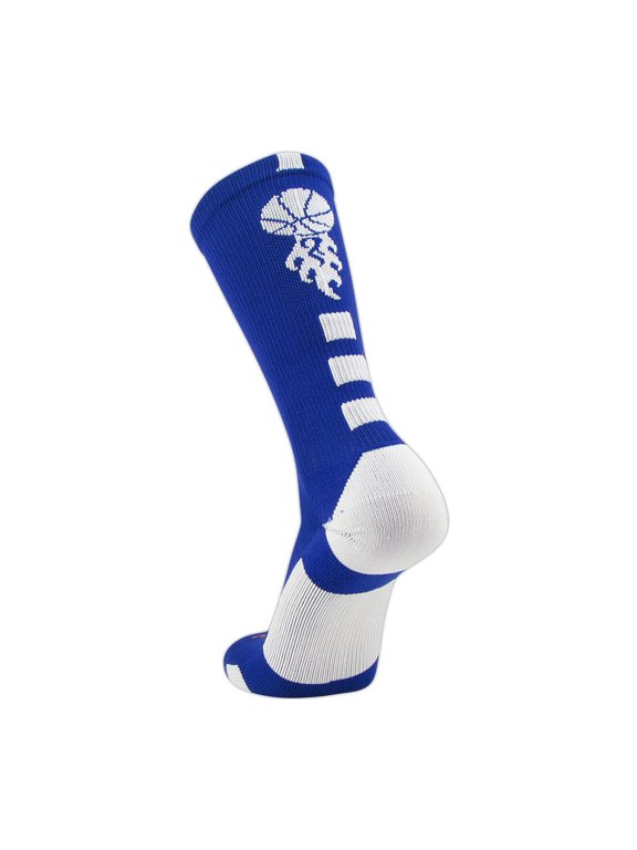 Baseline Fire Flame Basketball Logo Crew Socks by TCK (Royal Blue White, Medium)