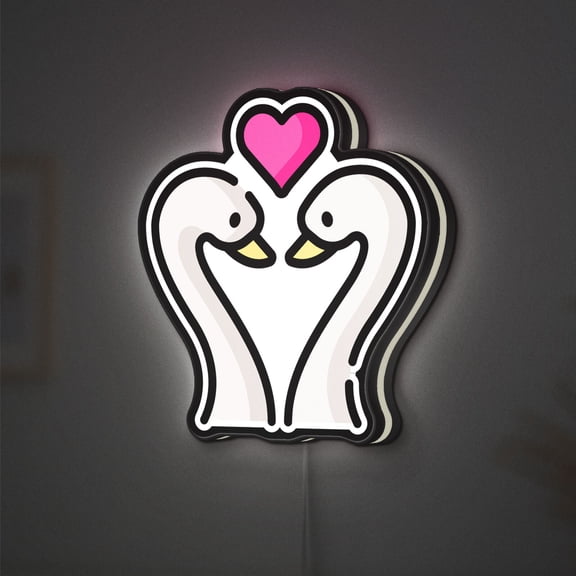 Swans 3D Novelty Light Box, Custom Text Option, Romantic Decor for Bedrooms and Valentine' s Day Celebrations (Width 24 inch, 60cm)