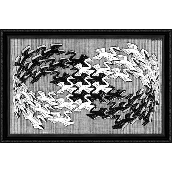 Swans 40x26 Large Black Ornate Wood Framed Canvas Art by M.C. Escher