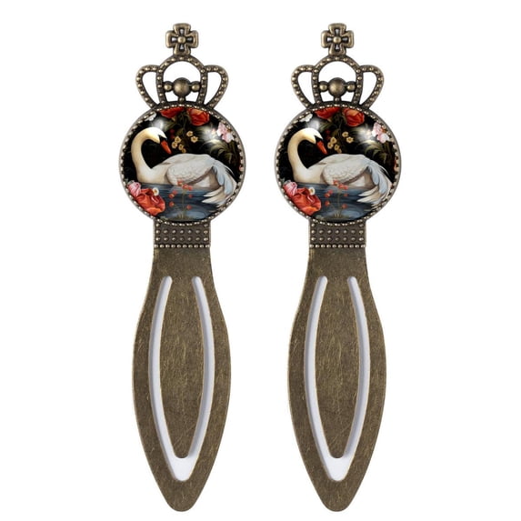 Swans Book Markers: Vintage Copper Crown-Shaped Bookmarks, Set of 2 - Stainless Steel Reading Accessories for Book Lovers