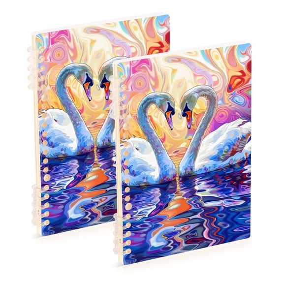 Swans Colorful Ring Binder Notebook Journey Note Diary College Ruled Spiral Notebook Study Loose Leaf Paper A5 60 Pages