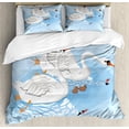 thumbnail image 1 of Swans Duvet Cover Set, Gracious Animals in River Reflections Floral Art, Decorative 3 Piece Bedding Set with 2 Pillow Shams, King Size, Pale Blue Multicolor, by Ambesonne, 1 of 3