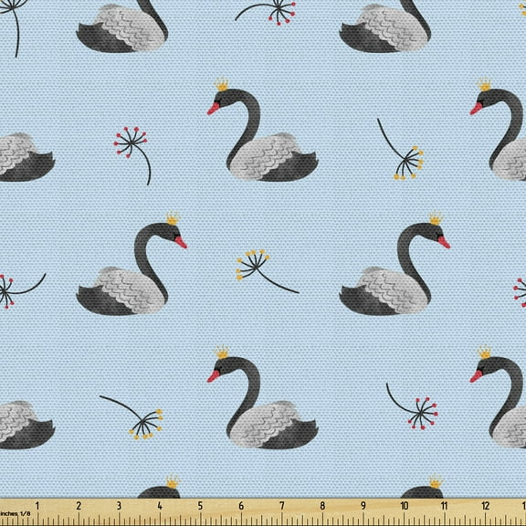 Swans Fabric by the Yard, Watercolor Hand Paint Style Swimming Bird with a Crown Simple Dandelions, Upholstery Fabric for Dining Chairs Home Decor Accents, 10 Yards, Pale Blue Grey by Ambesonne