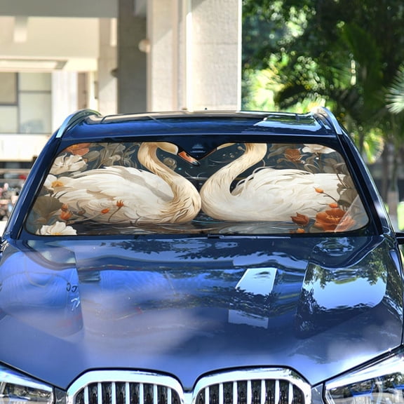 Swans Flowers Circle Birds Automotive Front Car Windshield Sun Shade Reflector Foldable for Front Fit for Cars Truck SUVs