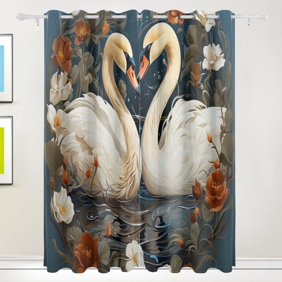 Swans Flowers Circle Birds Black Out Curtains 84 Inch Length Curtains for Sliding Glass Doors Bedroom Living Room 2 Pack