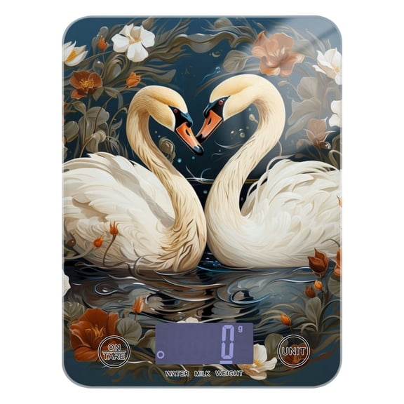 Swans Flowers Circle Birds Food Scale Digital Kitchen Scale Waterproof Tempered Glass Tare Function 11 lb for Baking Cooking Meal Prep