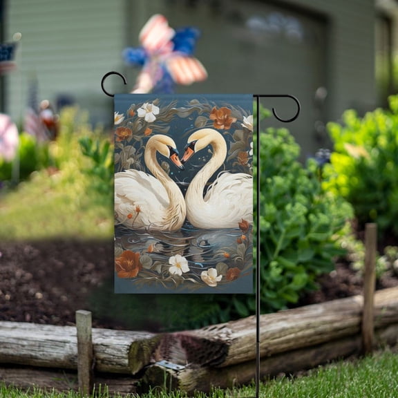 Swans Flowers Circle Birds Garden Flag Double Sided Outdoor Banners for Courtyard Outdoor Lawn Farmhouse Holiday Decorations