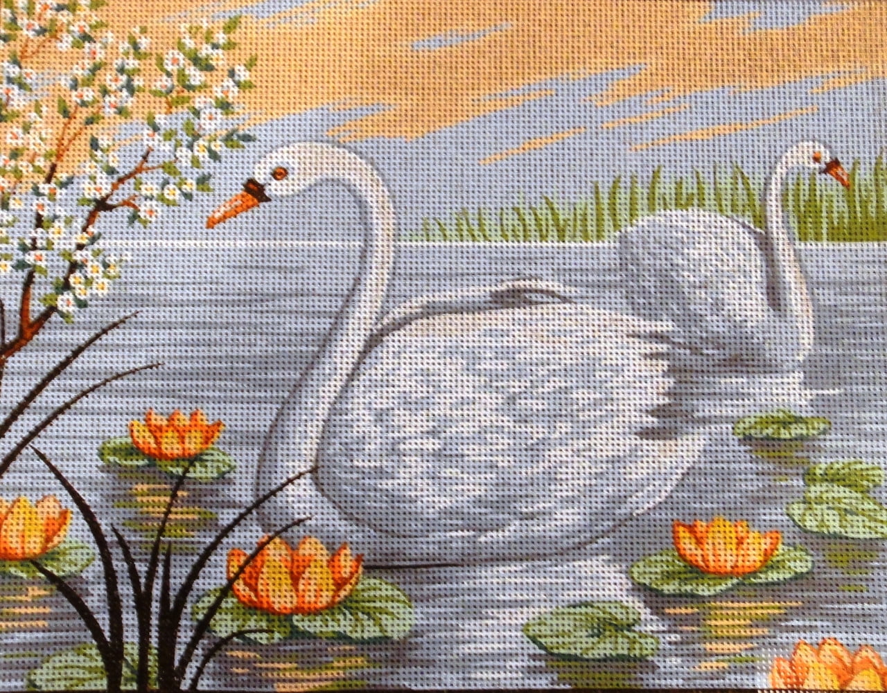 "Swans" Printed Canvas for  Needlepoint Tapestry Gobelin  Embroidery Gobelin L E30