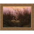 thumbnail image 1 of Swans among the reeds at the first Morgenro 24x20 Gold Ornate Wood Framed Canvas Art by Caspar David Friedrich, 1 of 2