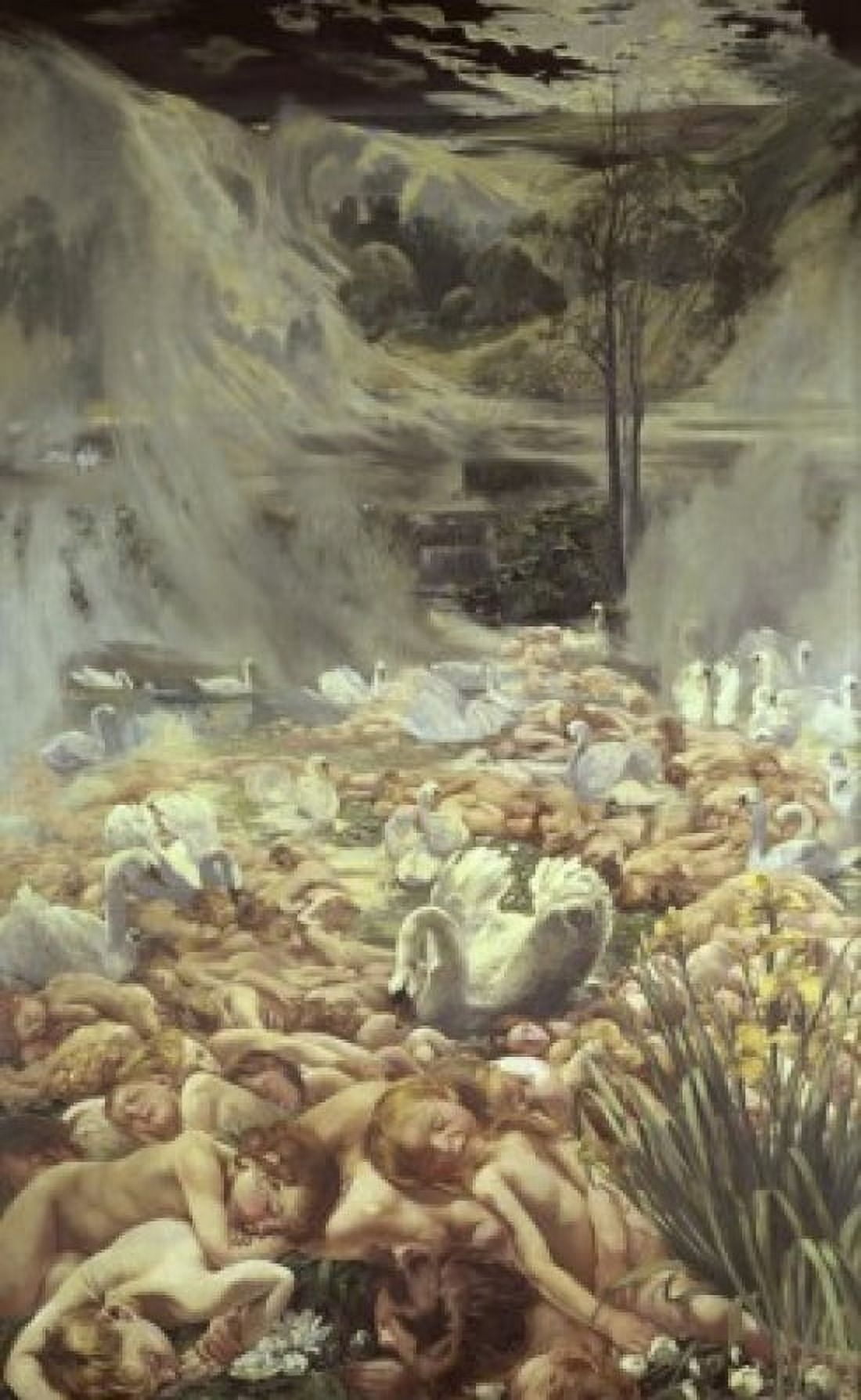 Swans or Dormant Water c 1897-1898 Leon Frederic (1856-1940Belgian) Canvas Art - Leon Frederic (18 x 24)