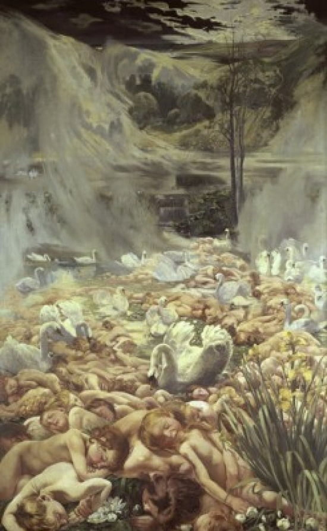 Swans or Dormant Water c 1897-1898 Leon Frederic (1856-1940Belgian) Canvas Art - Leon Frederic (24 x 36)