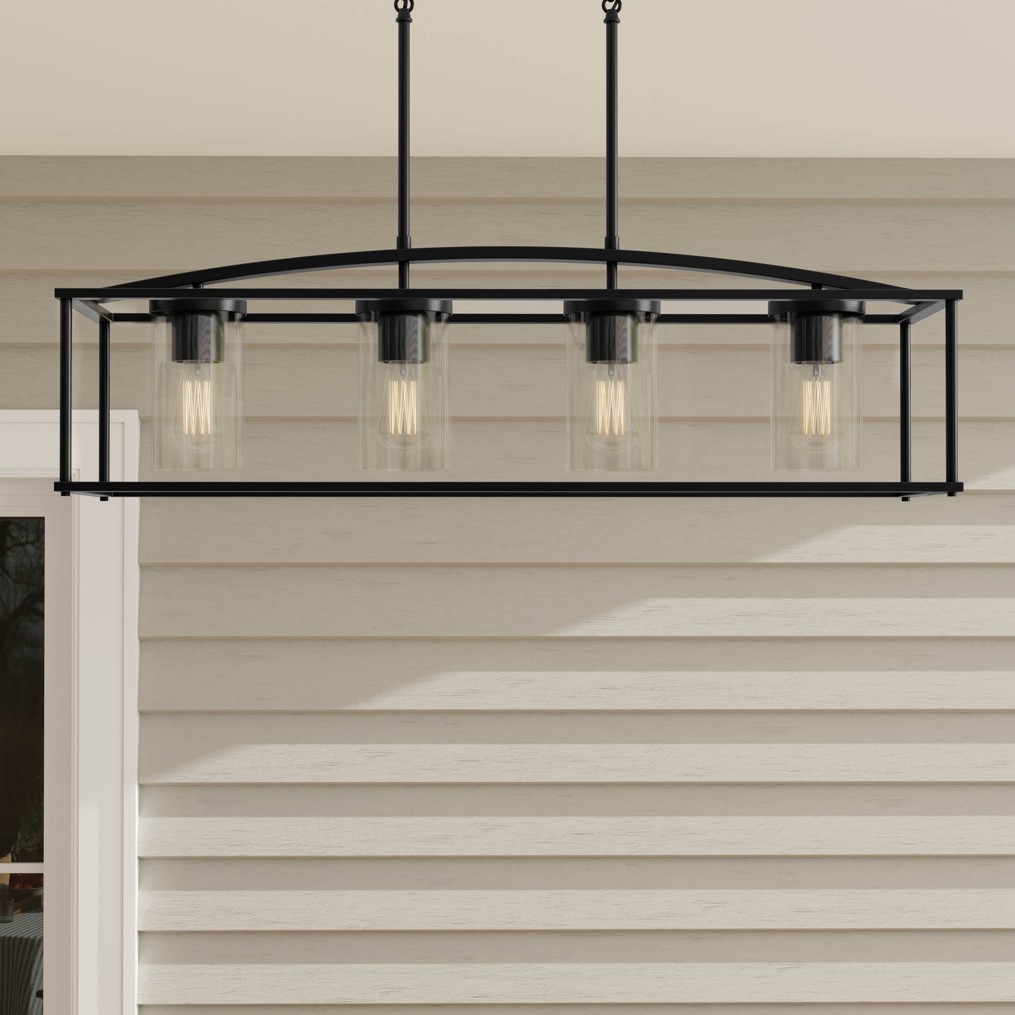 Swansea Matte Black Steel Outdoor Island Chandelier with Clear Glass Shades