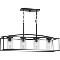 Swansea Collection Four-Light 36" Matte Black Transitional Outdoor Chandelier with Clear Glass Shades