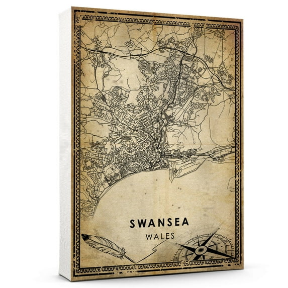 Swansea Vintage Map Prints Canvas, Wales Map Art Canvas, Canvas, Swansea Map City style vintage Canvas , Canvas Wall Art, Street Map Artwork Canvas