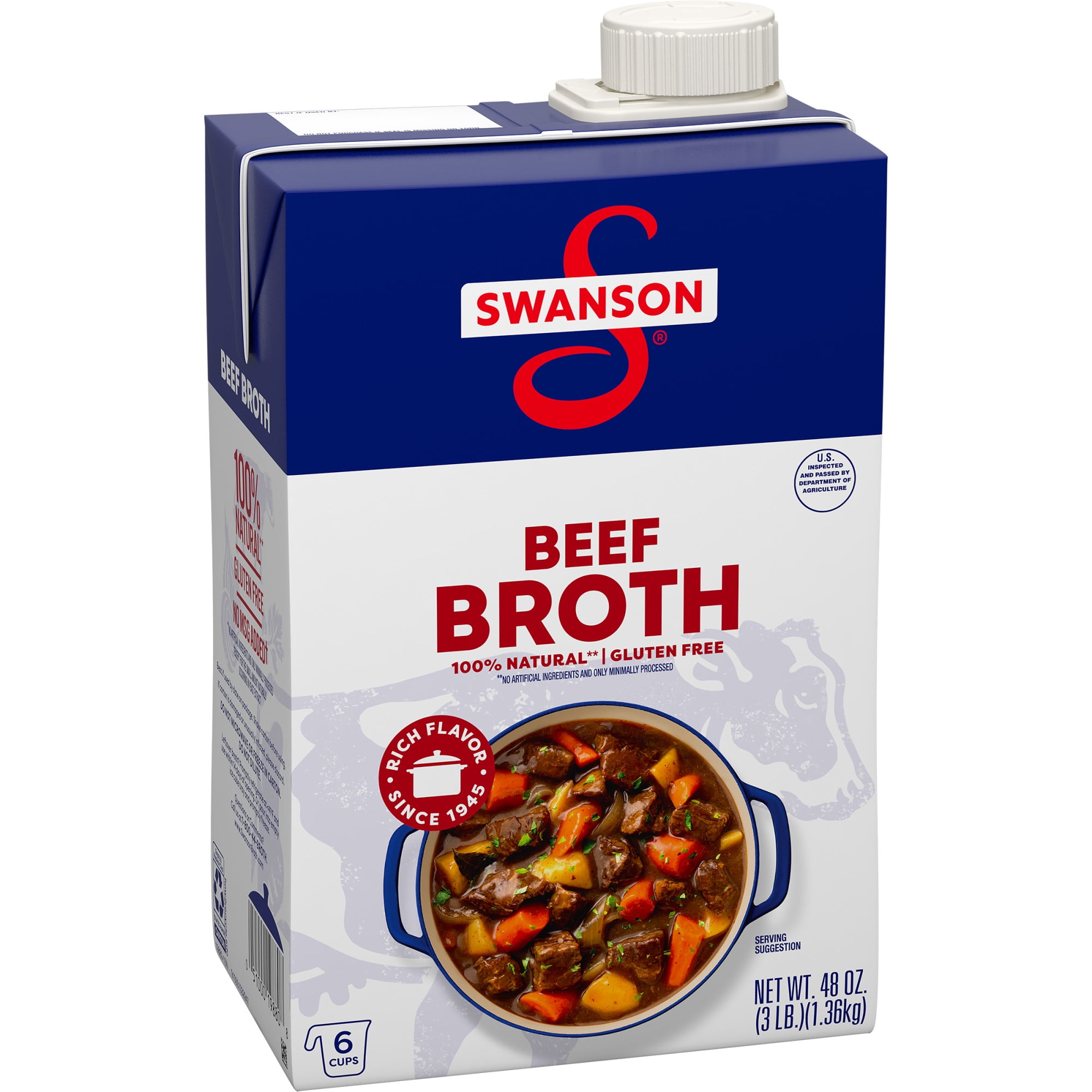 Swanson 100 Natural, GlutenFree Beef Broth, 48 oz Carton