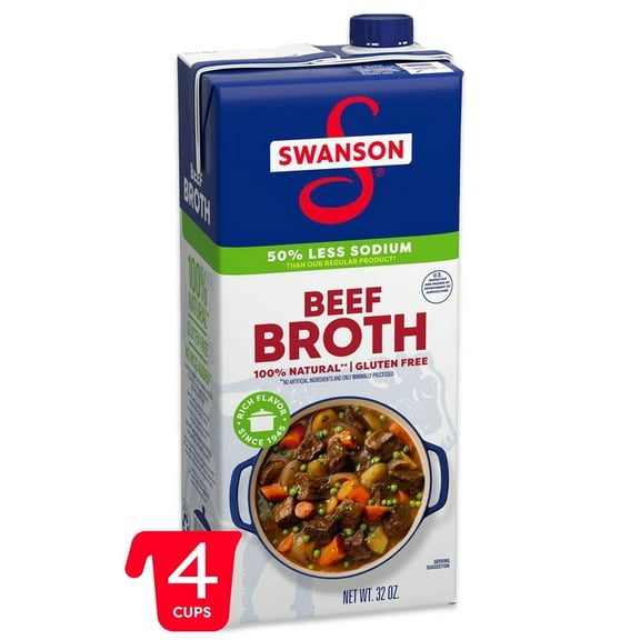 Swanson 100% Natural Lower Sodium Beef Broth, 32 oz Carton (Pack of 8)
