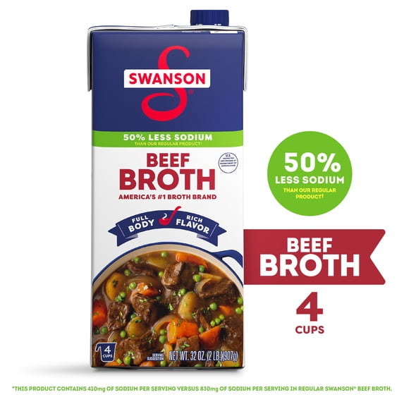 Swanson Lower Sodium Beef Broth, 32 oz Carton