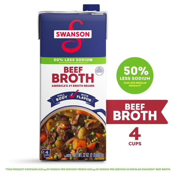 Swanson Lower Sodium Beef Broth, 32 oz Carton