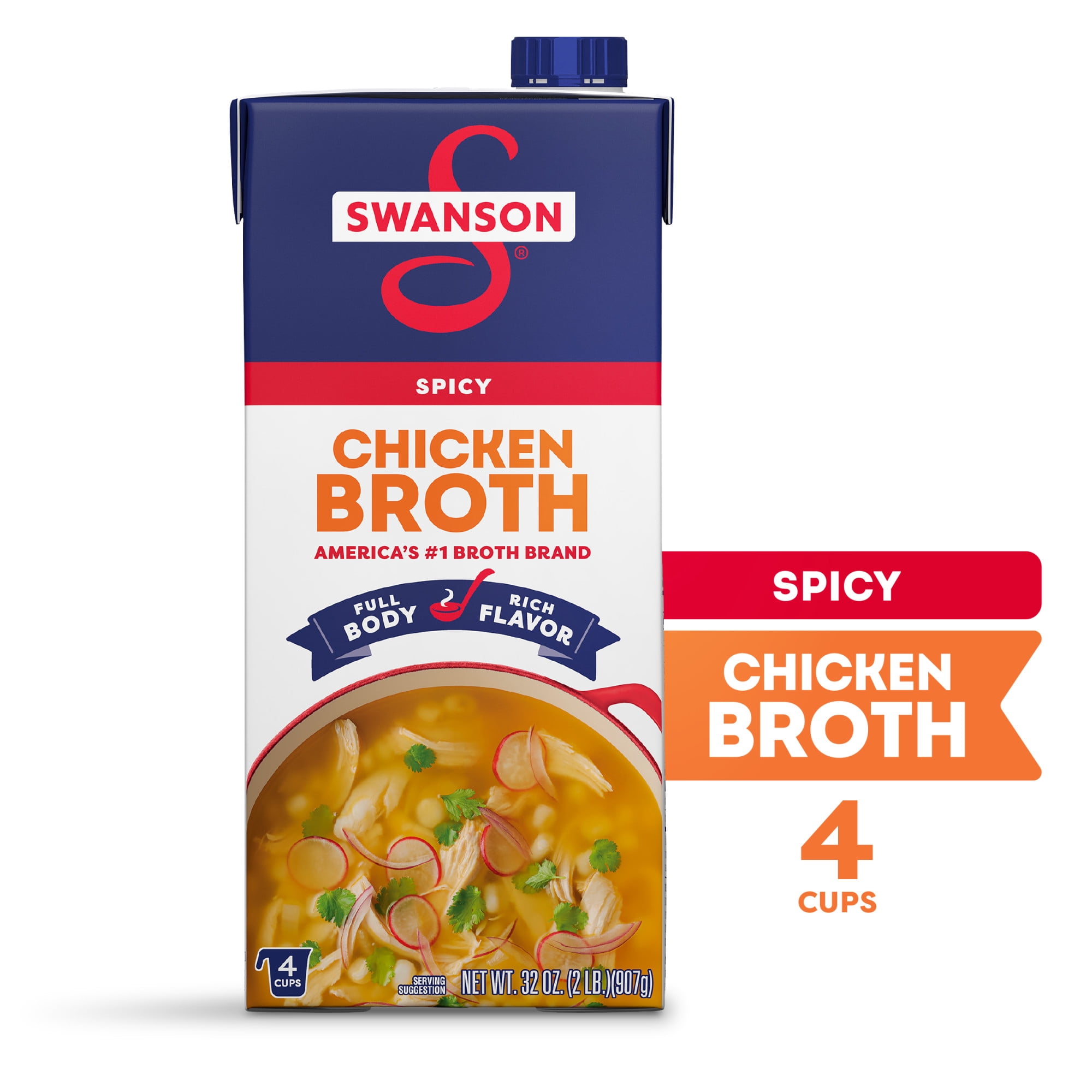 Swanson Spicy Chicken Broth, 32 oz Carton
