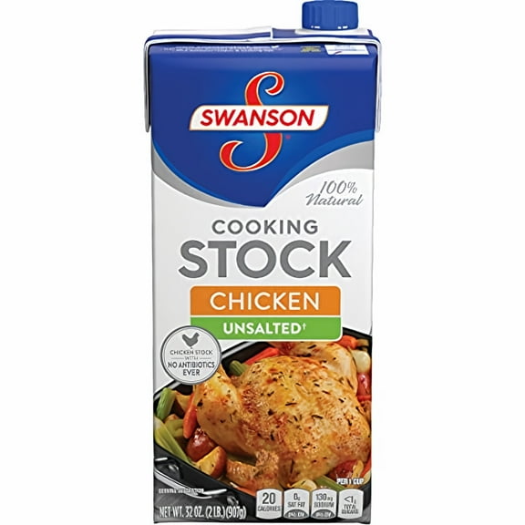 Swanson 100% Natural Unsalted Chicken Cooking Stock, 32 fl oz Carton (Pack of 6)