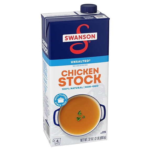 Swanson 100% Natural Unsalted Chicken Stock, 32 oz Carton