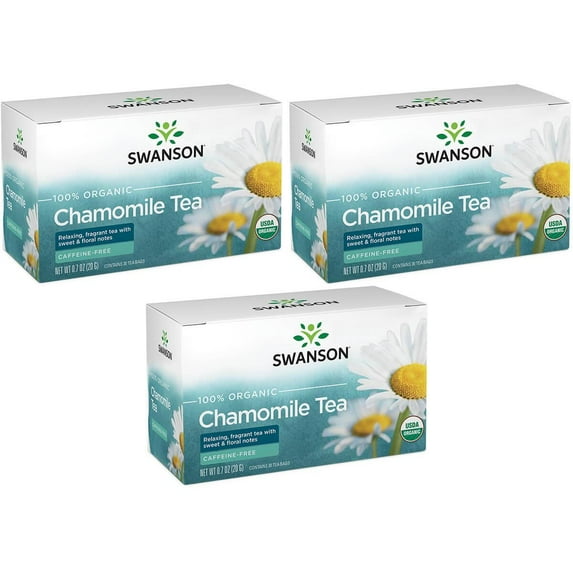 Swanson 100% Organic Chamomile Tea - Caffeine Free 20 Bag(S) 3 Pack