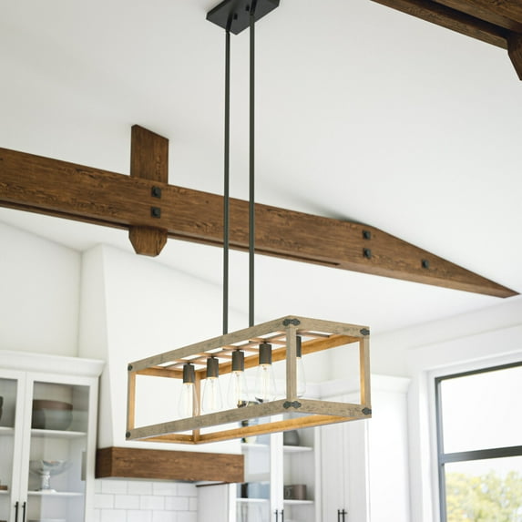 Kenroy Home Swanson 5-Light LED Kitchen Island Light Fixture with Exposed Edison Style Bulbs Coastal Table Light Fixture for Living Room, Kitchen, Dining Room, or Office, 2700K, Graphite