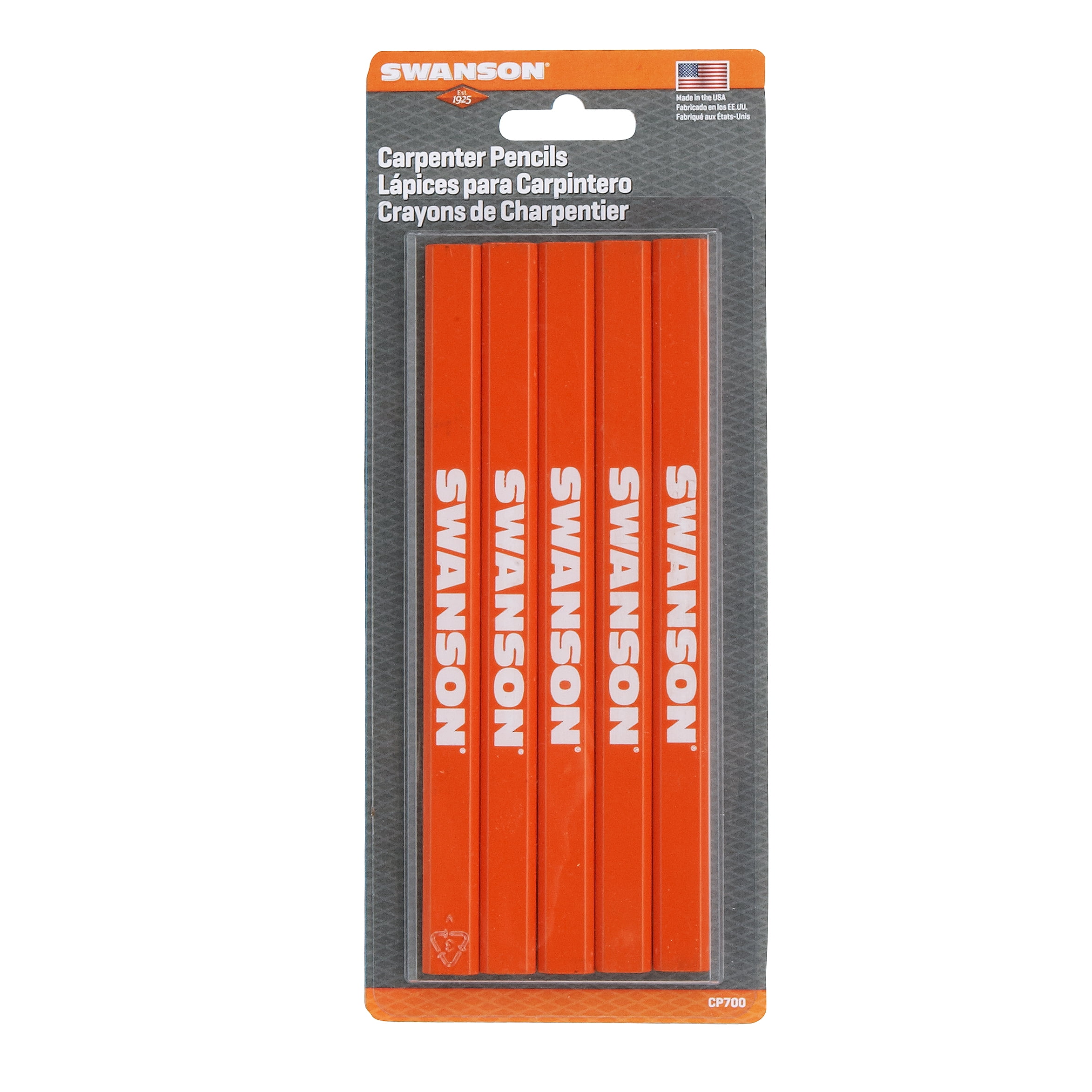 Swanson 5Pack of Hi Vis Orange Wood and Graphite Carpenter Pencils, Model CP700