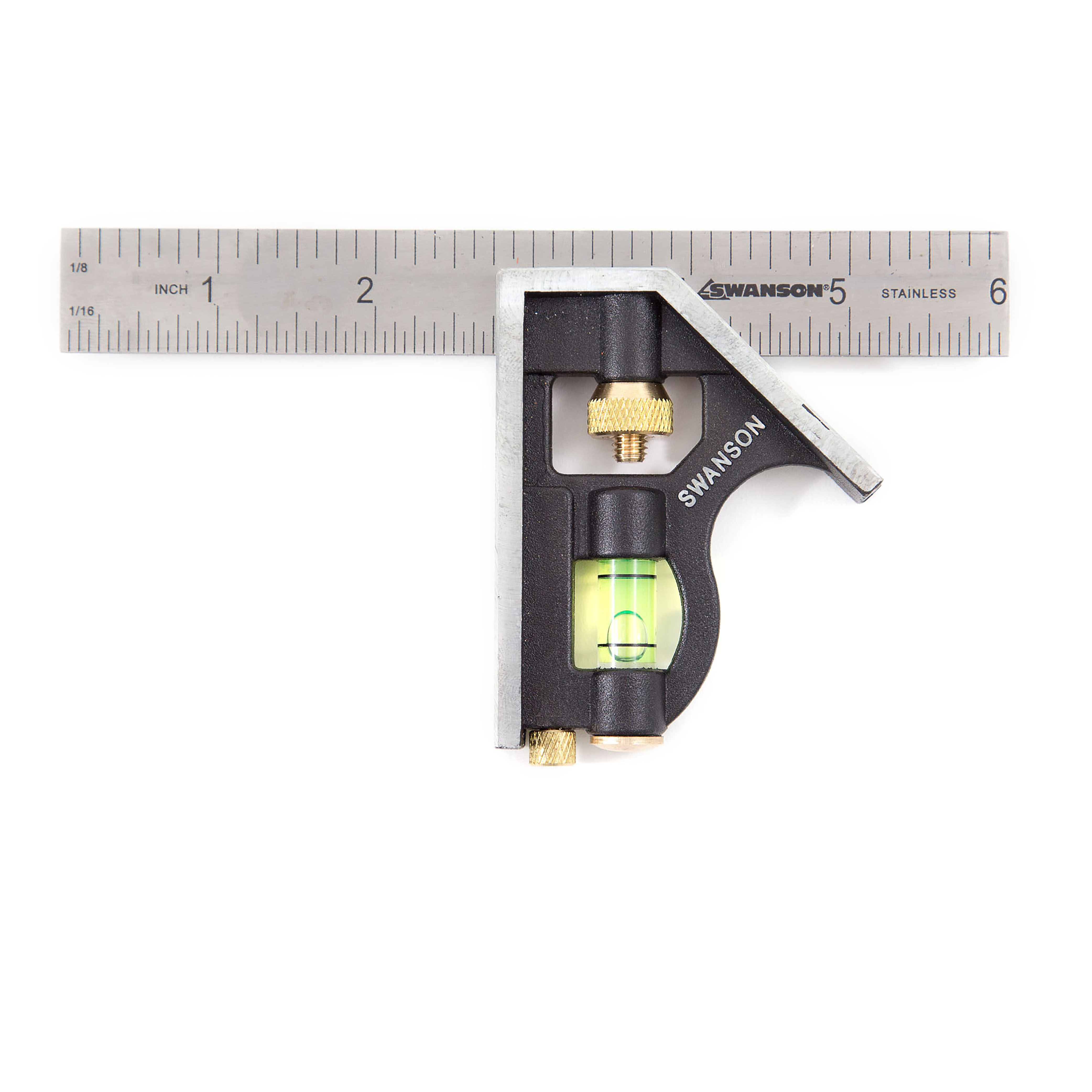 Swanson 6 inch Pocket Sized Combination Square with Stainless Steel Rule, Brass Hardware, Zinc Head with 45 and 90 degree Angles, Acrylic Vial and Built In Scriber - image 1 of 7