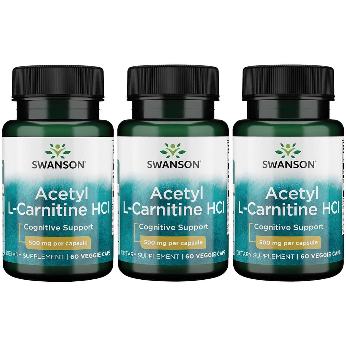 Swanson Acetyl LCarnitine Hcl 500 mg 60 Veg Caps 3 Pack