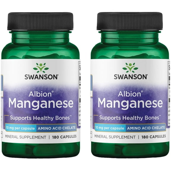 Swanson Albion Chelated Manganese 10 Milligrams 180 Capsules (2 Pack)