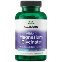 Swanson Albion Magnesium Glycinate, Helps Support Nerve, Muscle, Bone & Heart Health, 133 mg (90 Capsules)