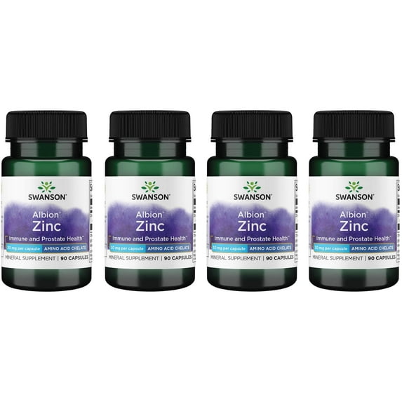 Swanson Albion Zinc 30 mg 90 Vegan Caps 4 Pack