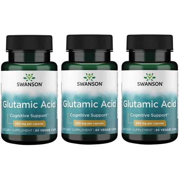 Swanson Amino Acid Glutamic Acid 500 Milligrams 60 Veg Capsules (Pack of 2) (3 Pack)