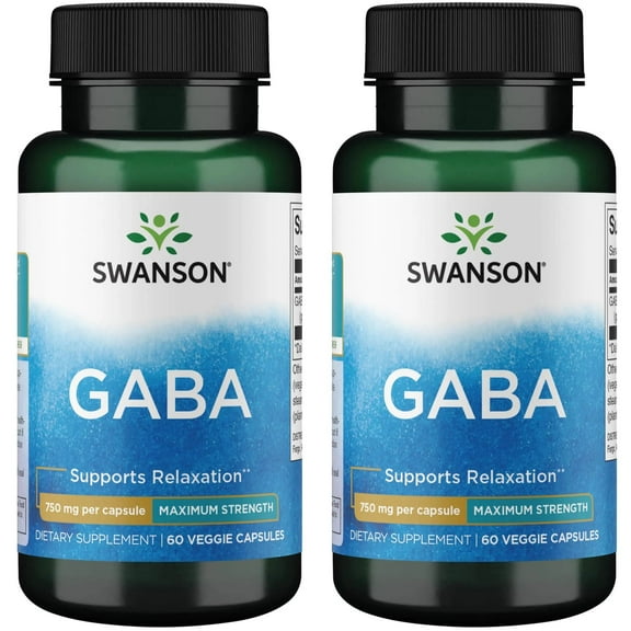 Swanson Amino Acid Maximum Strength Gaba 750 Milligrams 60 Veg Capsules (2 Pack)