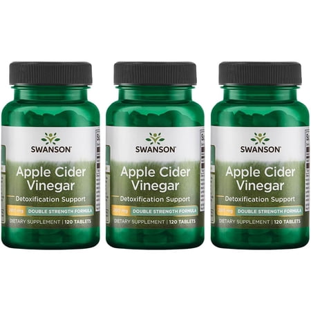 Swanson Apple Cider Vinegar - Double Strength 200 mg 120 Tabs 3 Pack