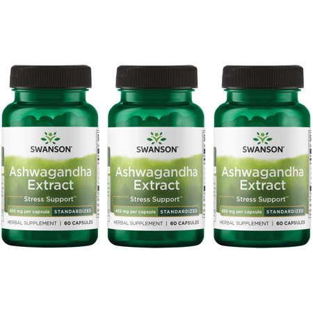 Swanson Ashwagandha Extract - Standardized 450 mg 60 Caps 3 Pack