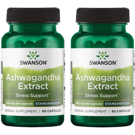 Swanson Ashwagandha Extract - Standardized 450 mg 60 Vegan Caps 2 Pack