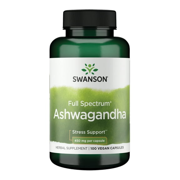 Swanson Ashwagandha Powder Supplement-Ashwagandha Root Supplement Promoting Stress Relief & Energy Support-Ayurvedic Supplement for Natural Wellness (100 Capsules, 450mg Each)