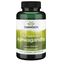 Swanson Ashwagandha Powder Supplement - Ashwagandha Root & Aerial Parts Supplement Promoting Stress Relief & Energy Support - Ayurvedic Supplement for Natural Wellness - (100 Capsules, 450mg Each)